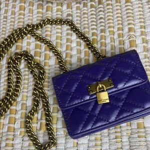 Kurt Geiger Micro Mini Brixton Quilted Leather Lock Gold chain bag